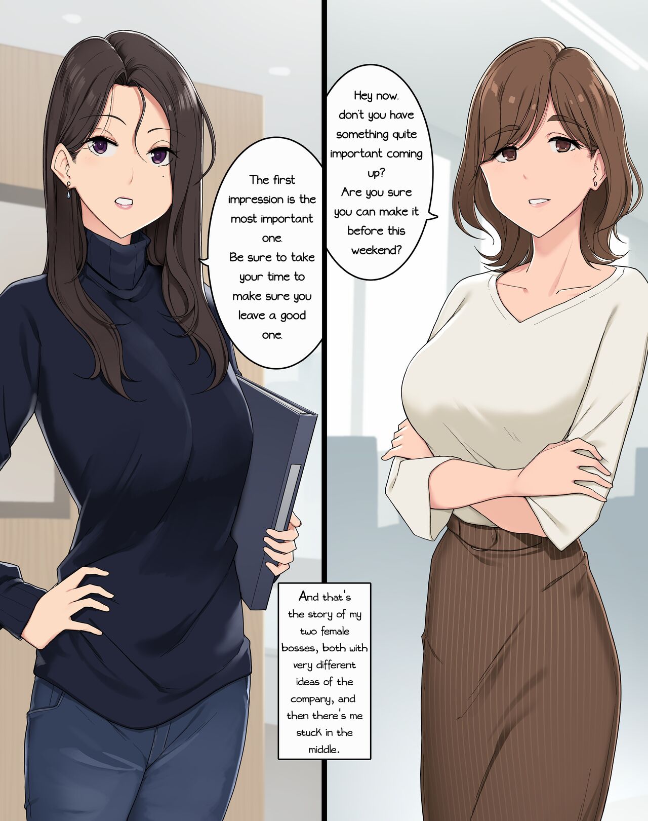 Two female bosses blame from both sides Wakamatsu Porn Comic image